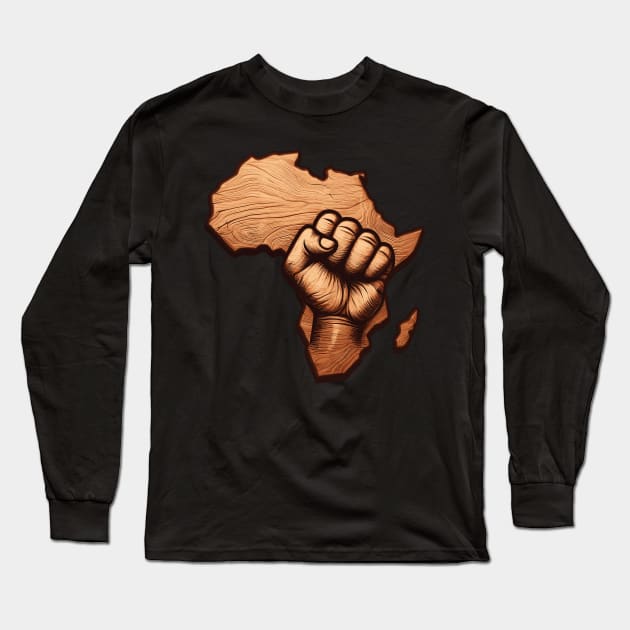 African Map Wooden Fist Long Sleeve T-Shirt by Graceful Designs